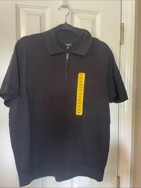 Express Men's Black Short-Sleeve Zip Polo